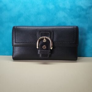 Coach Black Leather Wallet with Silver Buckle